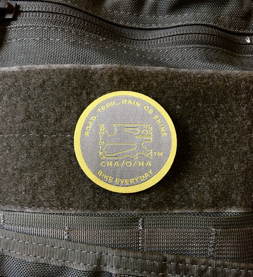 Road, Trail, Rain or Shine Morale Patch, Grey & Gold
