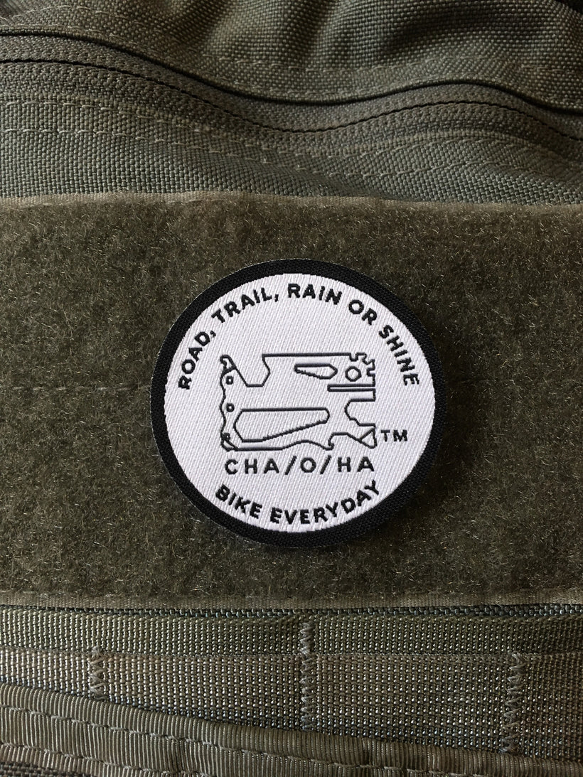Road, Trail, Rain or Shine Morale Patch, White & Black